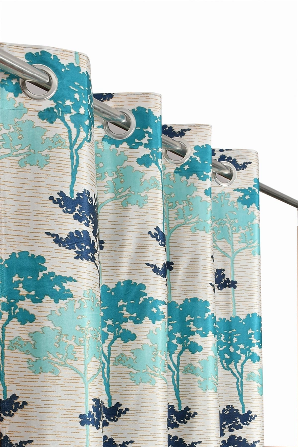 Panipat Textile Hub Polyester Eyelet Aqua Printed Design curtains Pack of 2 - Window (4x5 Feet)