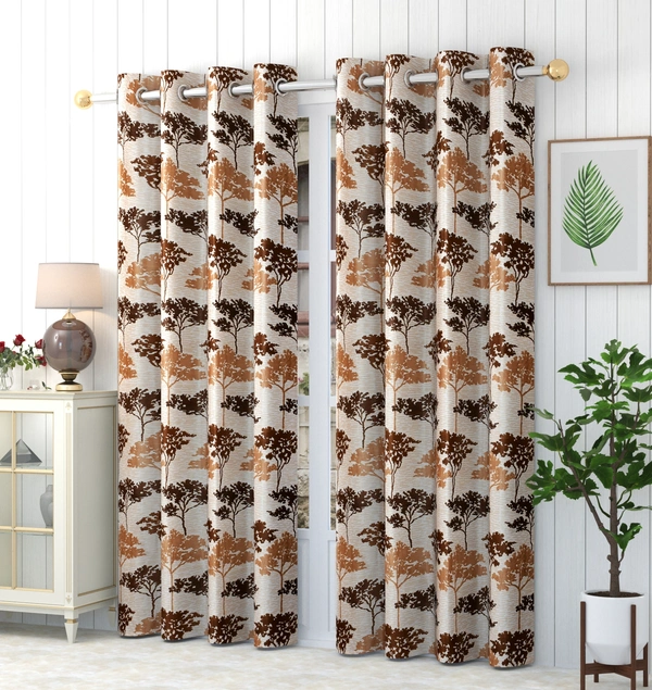 Panipat Textile Hub Polyester Eyelet Aqua Printed Design curtains Pack of 2 - Long Door (4x9 Feet)