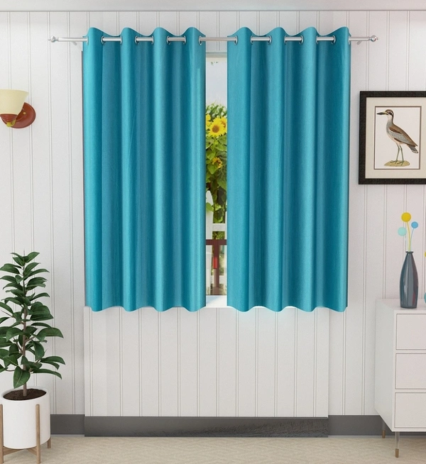 Panipat Textile Hub Polyester Eyelet Aqua Solid Plain Design curtains Pack of 2 - Long Door (4x9 Feet)