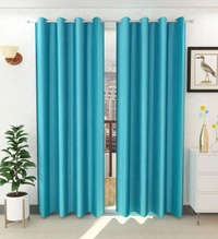 Panipat Textile Hub Polyester Eyelet Aqua Solid Plain Design curtains Pack of 2 - Long Door (4x9 Feet)