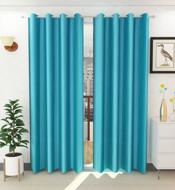 Panipat Textile Hub Polyester Eyelet Aqua Solid Plain Design curtains Pack of 2 - Long Door (4x9 Feet)