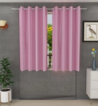 Panipat Textile Hub Polyester Eyelet Baby Pink Solid Plain curtains Pack of 2 - Long Door (4x9 Feet)