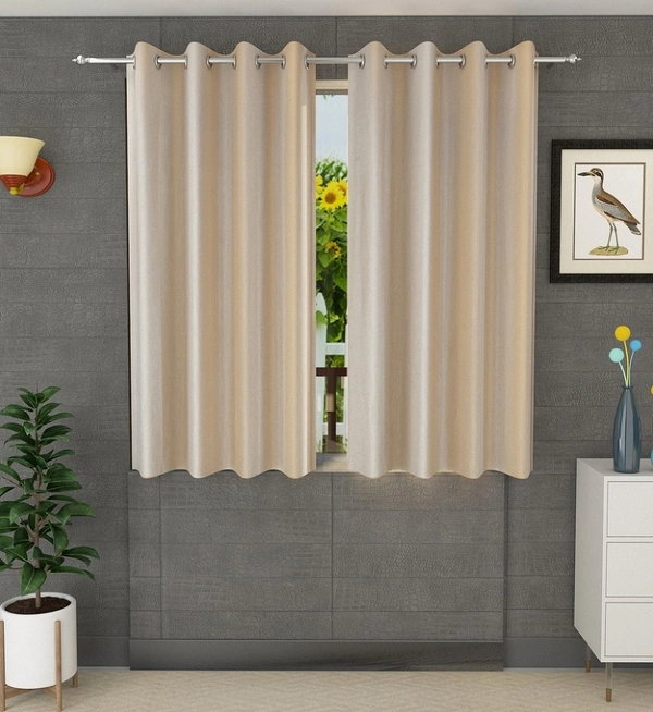 Panipat Textile Hub Polyester Eyelet Beige (Cream) Solid Plain curtains Pack of 2 - Door (4x7 Feet)