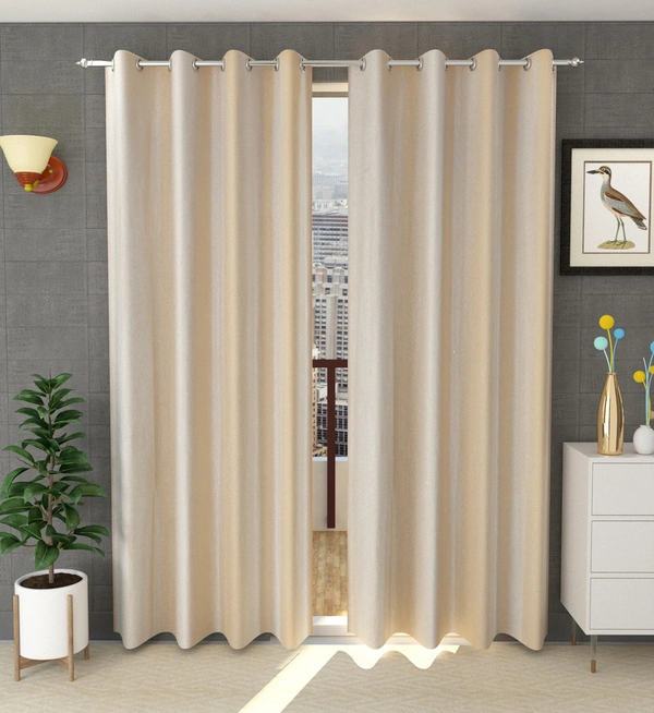 Panipat Textile Hub Polyester Eyelet Beige (Cream) Solid Plain curtains Pack of 2 - Window (4x5 Feet)