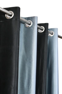 Panipat Textile Hub Polyester Eyelet Black Designer Print curtains Pack of 2 - Window (4x5 Feet)