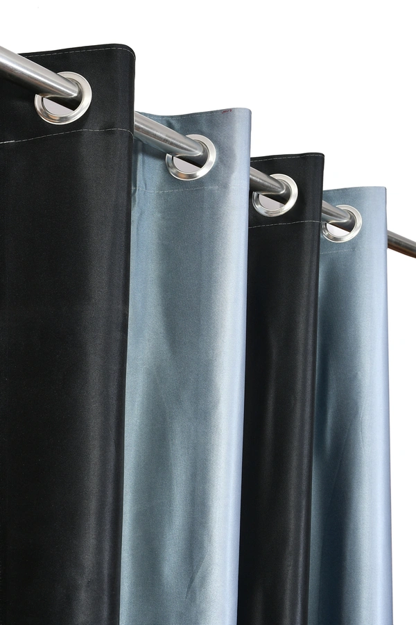 Panipat Textile Hub Polyester Eyelet Black Designer Print curtains Pack of 2 - Window (4x5 Feet)