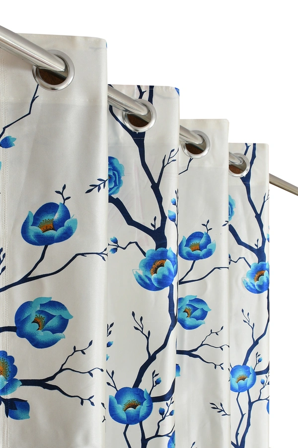 Panipat Textile Hub Polyester Eyelet Blue Designer Print curtains Pack of 2 - Long Door (4x9 Feet)