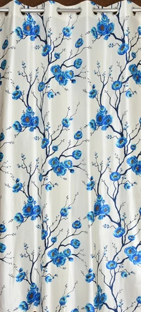 Panipat Textile Hub Polyester Eyelet Blue Designer Print curtains Pack of 2 - Long Door (4x9 Feet)