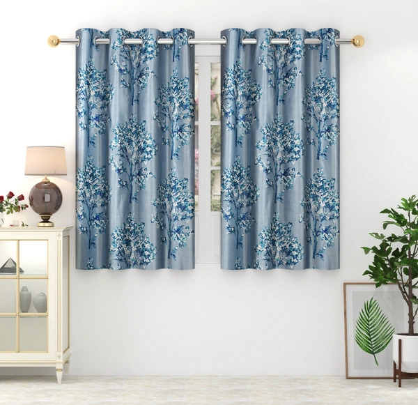 Panipat Textile Hub polyester Eyelet Blue Printed Design curtains Pack of 2 - Window (4x5 Feet)