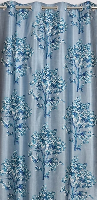 Panipat Textile Hub polyester Eyelet Blue Printed Design curtains Pack of 2 - Window (4x5 Feet)