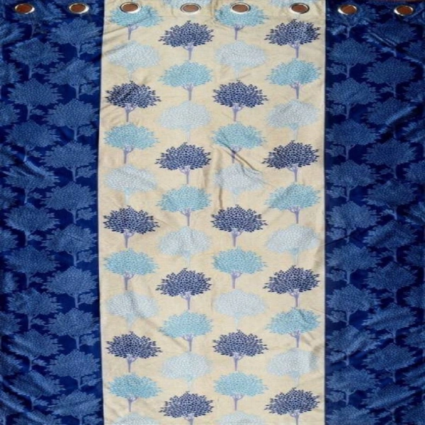 Panipat Textile Hub Polyester Eyelet Blue Printed Design curtains Pack of 2 - Long Door (4x9 Feet)