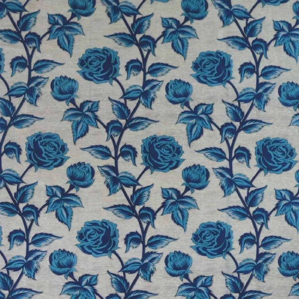 Panipat Textile Hub Polyester Eyelet Blue Rose Printed Design curtains Pack of 2 - Long Door (4x9 Feet)