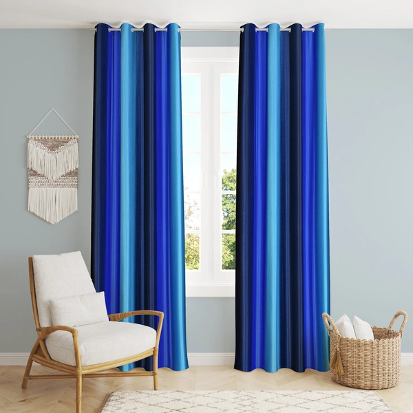 Panipat Textile Hub Polyester Eyelet Blue  Solid Long Crush  curtains Pack of 2 - Long Door (4x9 Feet)