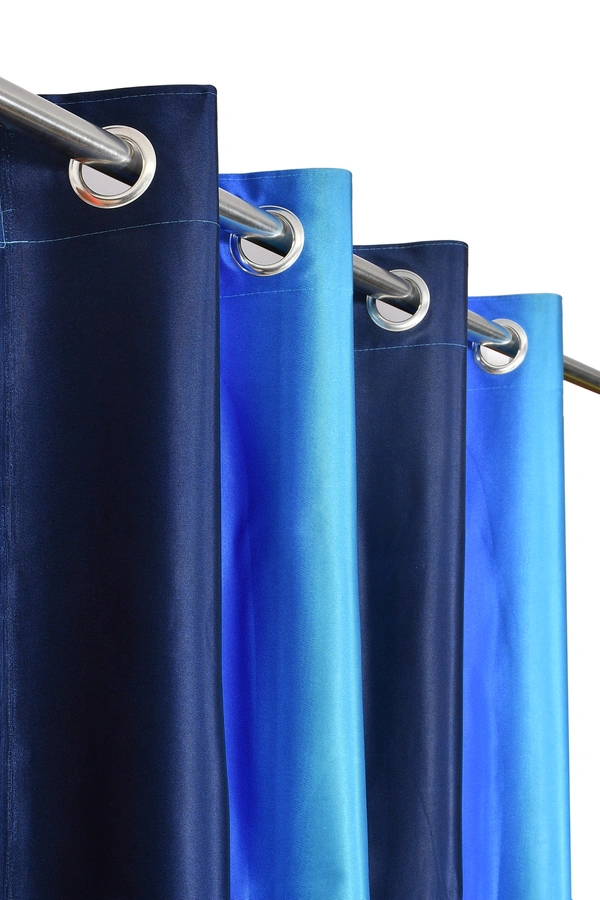 Panipat Textile Hub Polyester Eyelet Blue  Solid Long Crush  curtains Pack of 2 - Door (4x7 Feet)