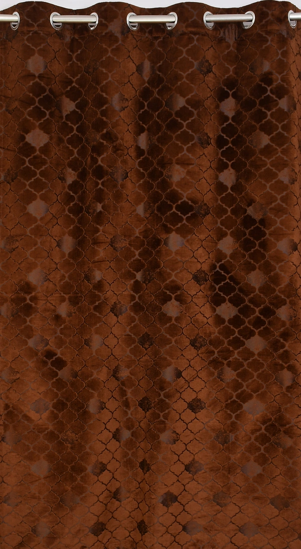 Panipat Textile Hub Polyester Eyelet Brown Designer Print Velvet Blackout curtains Pack of 2 - Long Door (4x9 Feet)