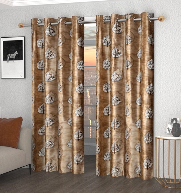 Panipat Textile Hub Polyester Eyelet Brown Designer Print curtains Pack of 2 - Door (4x7 Feet)