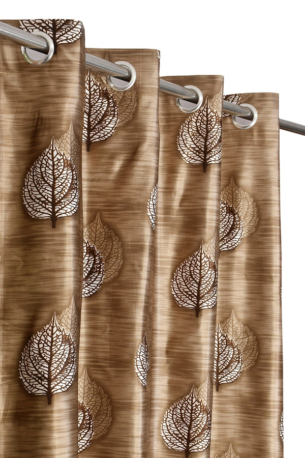 Panipat Textile Hub Polyester Eyelet Brown Designer Print curtains Pack of 2 - Window (4x5 Feet)