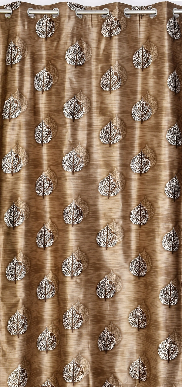 Panipat Textile Hub Polyester Eyelet Brown Designer Print curtains Pack of 2 - Window (4x5 Feet)