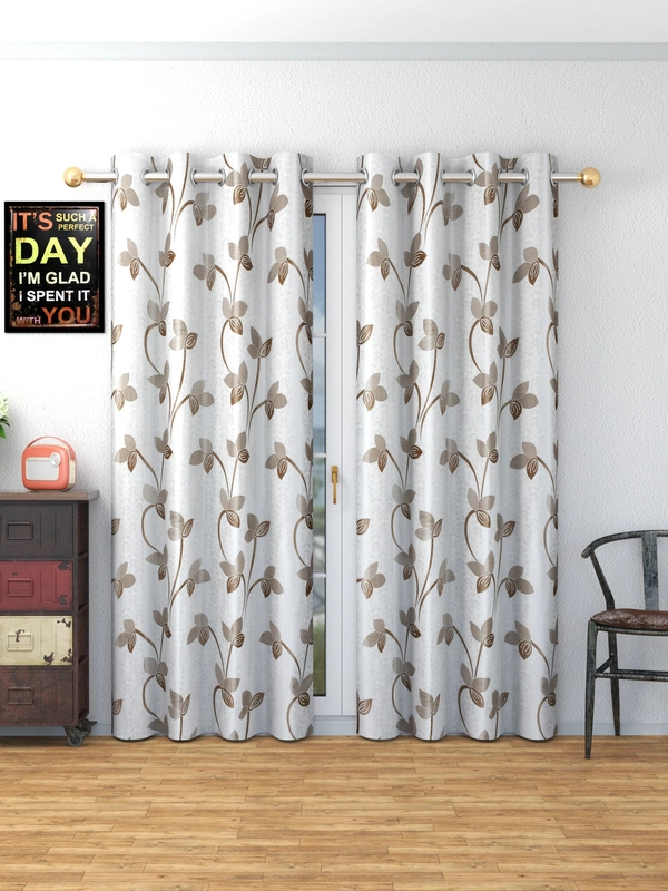 Panipat Textile Hub Polyester Eyelet Brown Designer Print curtains Pack of 2 - Door (4x7 Feet)