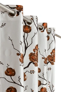 Panipat Textile Hub Polyester Eyelet Brown Designer Print curtains Pack of 2 - Window (4x5 Feet)