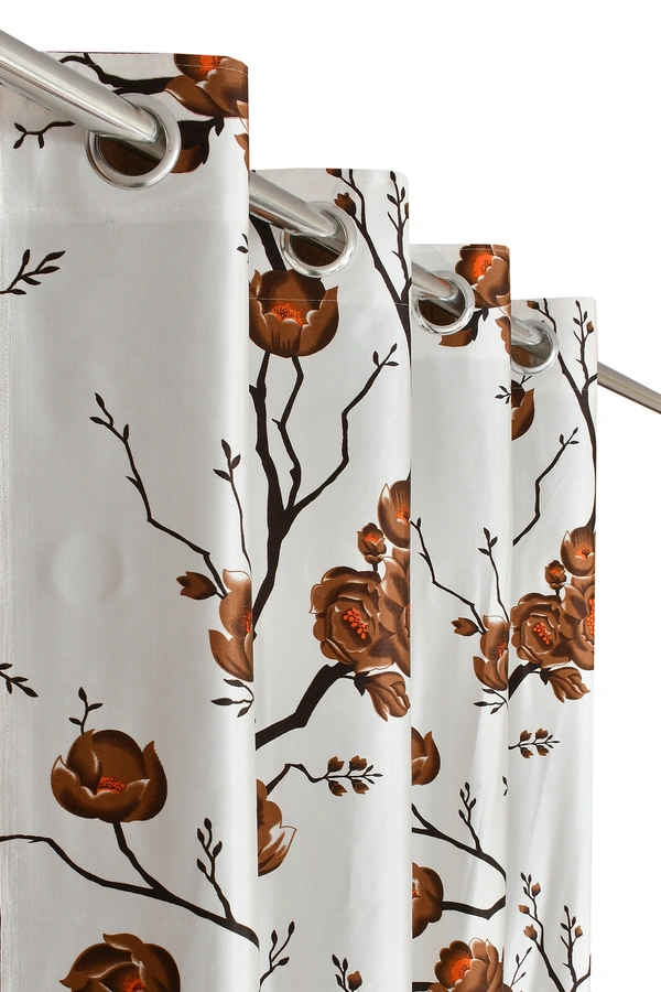 Panipat Textile Hub Polyester Eyelet Brown Designer Print curtains Pack of 2 - Window (4x5 Feet)