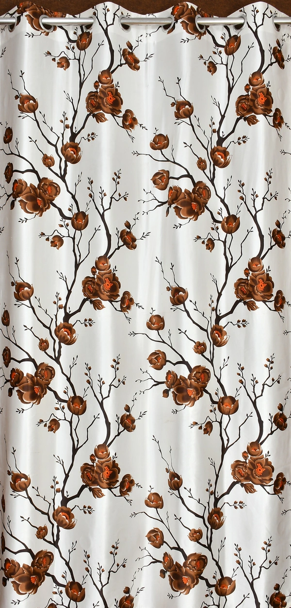 Panipat Textile Hub Polyester Eyelet Brown Designer Print curtains Pack of 2 - Window (4x5 Feet)