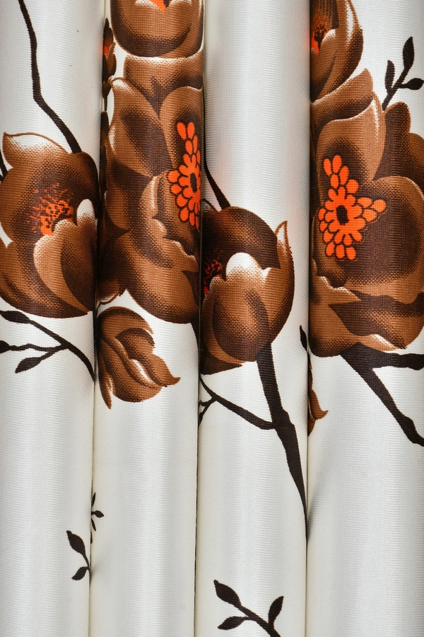 Panipat Textile Hub Polyester Eyelet Brown Designer Print curtains Pack of 2 - Window (4x5 Feet)