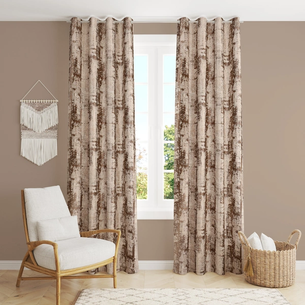 Panipat Textile Hub Polyester Eyelet Brown Designer Print curtains Pack of 2 - Door (4x7 Feet)