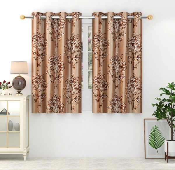 Panipat Textile Hub Polyester Eyelet Brown Printed Design curtains Pack of 2 - Window (4x5 Feet)