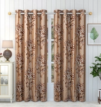 Panipat Textile Hub Polyester Eyelet Brown Printed Design curtains Pack of 2 - Window (4x5 Feet)
