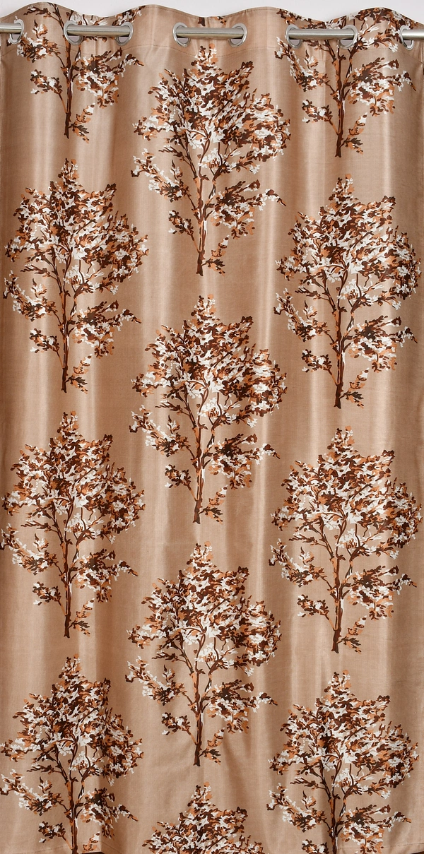 Panipat Textile Hub Polyester Eyelet Brown Printed Design curtains Pack of 2 - Window (4x5 Feet)