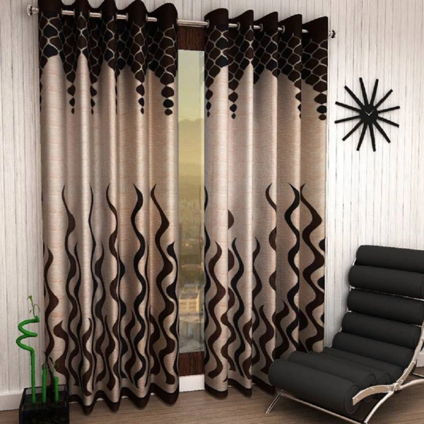 Panipat Textile Hub polyester Eyelet Brown Printed Design curtains Pack of 2 - Window (4x5 Feet)
