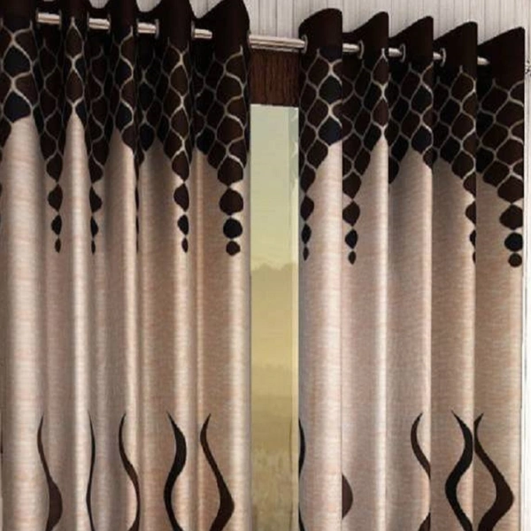 Panipat Textile Hub polyester Eyelet Brown Printed Design curtains Pack of 2 - Window (4x5 Feet)