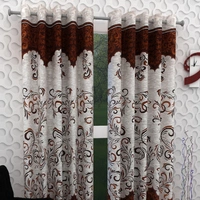 Panipat Textile Hub polyester Eyelet Brown Printed Design curtains Pack of 2 - Door (4x7 Feet)