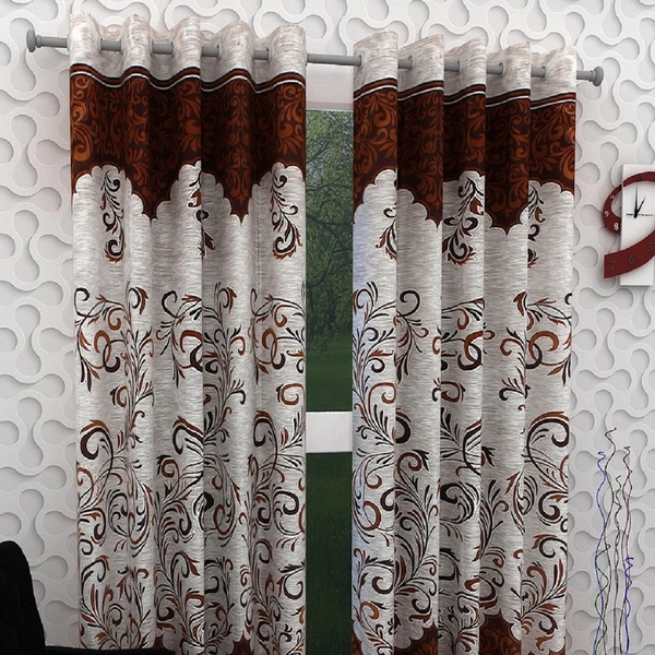 Panipat Textile Hub polyester Eyelet Brown Printed Design curtains Pack of 2 - Door (4x7 Feet)