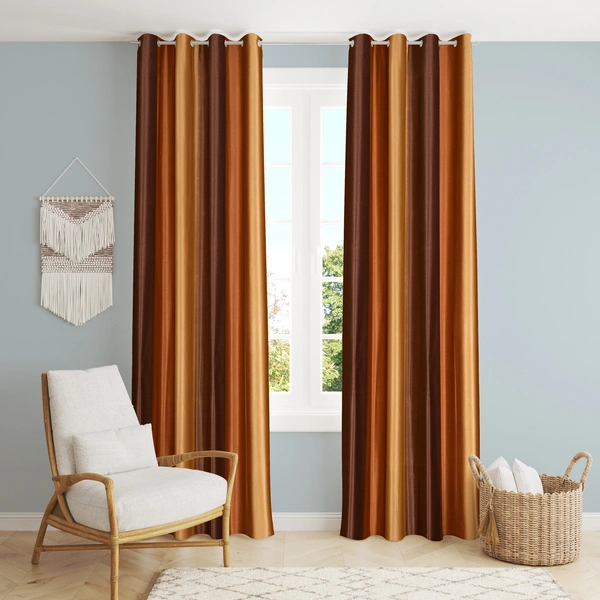 Panipat Textile Hub Polyester Eyelet Brown  Solid Long Crush  curtains Pack of 2 - Long Door (4x9 Feet)