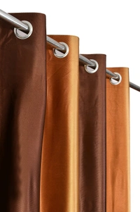Panipat Textile Hub Polyester Eyelet Brown  Solid Long Crush  curtains Pack of 2 - Long Door (4x9 Feet)