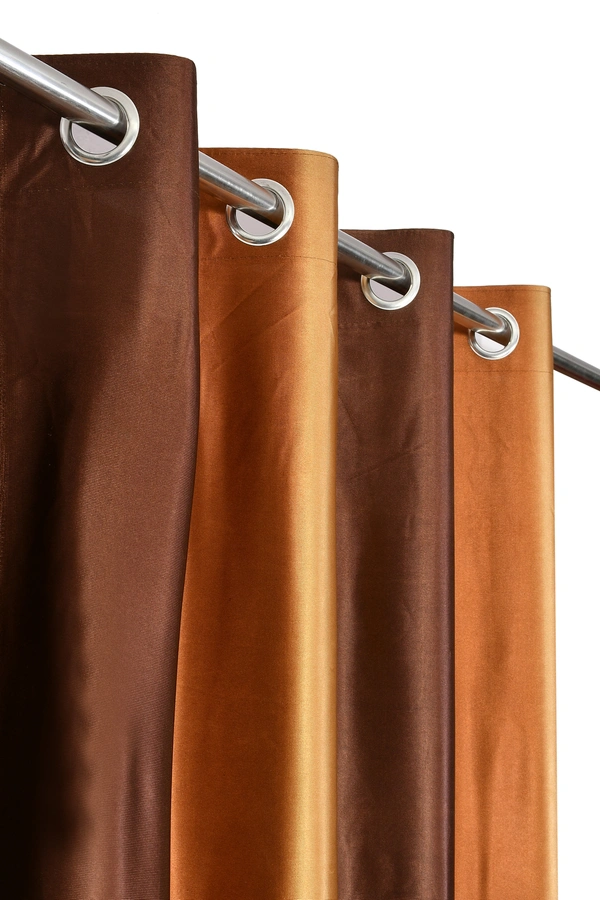 Panipat Textile Hub Polyester Eyelet Brown  Solid Long Crush  curtains Pack of 2 - Long Door (4x9 Feet)