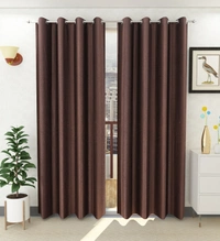 Panipat Textile Hub Polyester Eyelet Brown Solid Plain curtains Pack of 2 - Window (4x5 Feet)