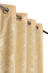 Panipat Textile Hub Polyester Eyelet Cream Designer Print Velvet Blackout curtains Pack of 2 - Window (4x5 Feet)