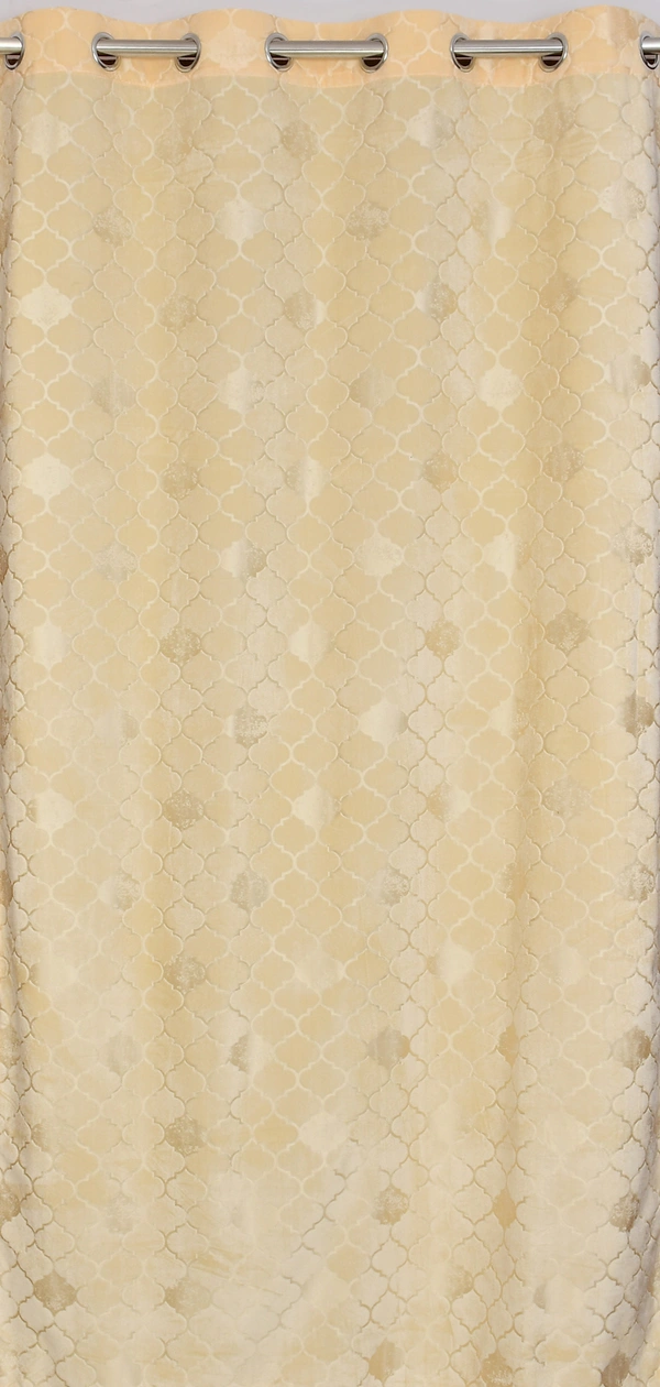 Panipat Textile Hub Polyester Eyelet Cream Designer Print Velvet Blackout curtains Pack of 2 - Window (4x5 Feet)
