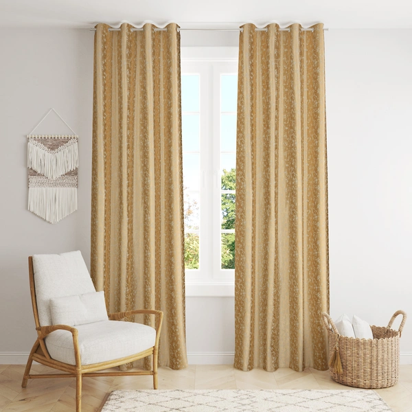 Panipat Textile Hub Polyester Eyelet Cream Designer Print curtains Pack of 2 - Window (4x5 Feet)