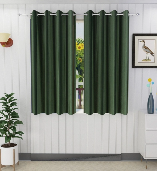Panipat Textile Hub Polyester Eyelet Dark Green Solid Plain curtains Pack of 2 - Door (4x7 Feet)