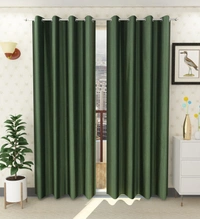 Panipat Textile Hub Polyester Eyelet Dark Green Solid Plain curtains Pack of 2 - Door (4x7 Feet)