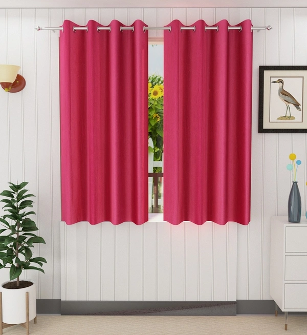 Panipat Textile Hub Polyester Eyelet Dark Pink Solid Plain curtains Pack of 2 - Window (4x5 Feet)