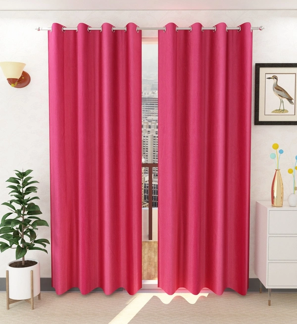 Panipat Textile Hub Polyester Eyelet Dark Pink Solid Plain curtains Pack of 2 - Door (4x7 Feet)