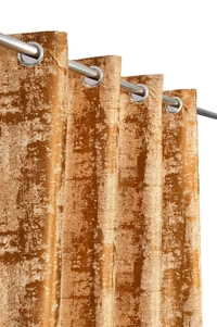 Panipat Textile Hub Polyester Eyelet Gold Designer Print curtains Pack of 2 - Window (4x5 Feet)