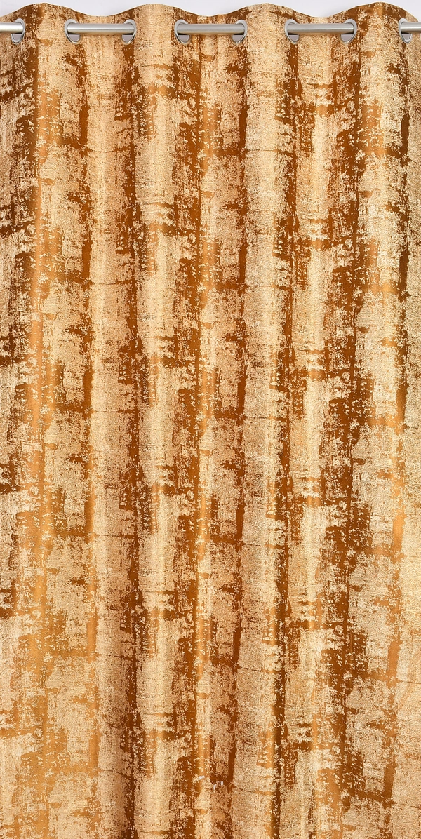 Panipat Textile Hub Polyester Eyelet Gold Designer Print curtains Pack of 2 - Window (4x5 Feet)