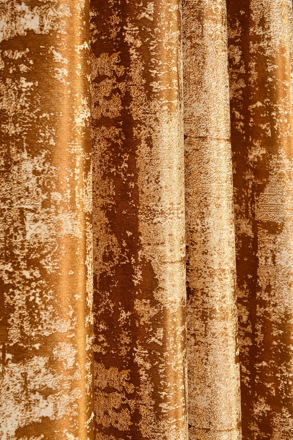 Panipat Textile Hub Polyester Eyelet Gold Designer Print curtains Pack of 2 - Window (4x5 Feet)