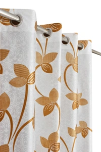 Panipat Textile Hub Polyester Eyelet Gold Designer Print curtains Pack of 2 - Window (4x5 Feet)